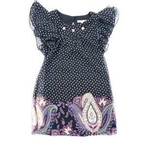 Hype Girls Polkadot Flutter Sleeve Paisley Summer Dress SZ 7 Black, Pink, White